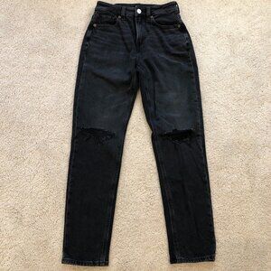 American Eagle Strigid Ripped Mom Jeans Black Distressed